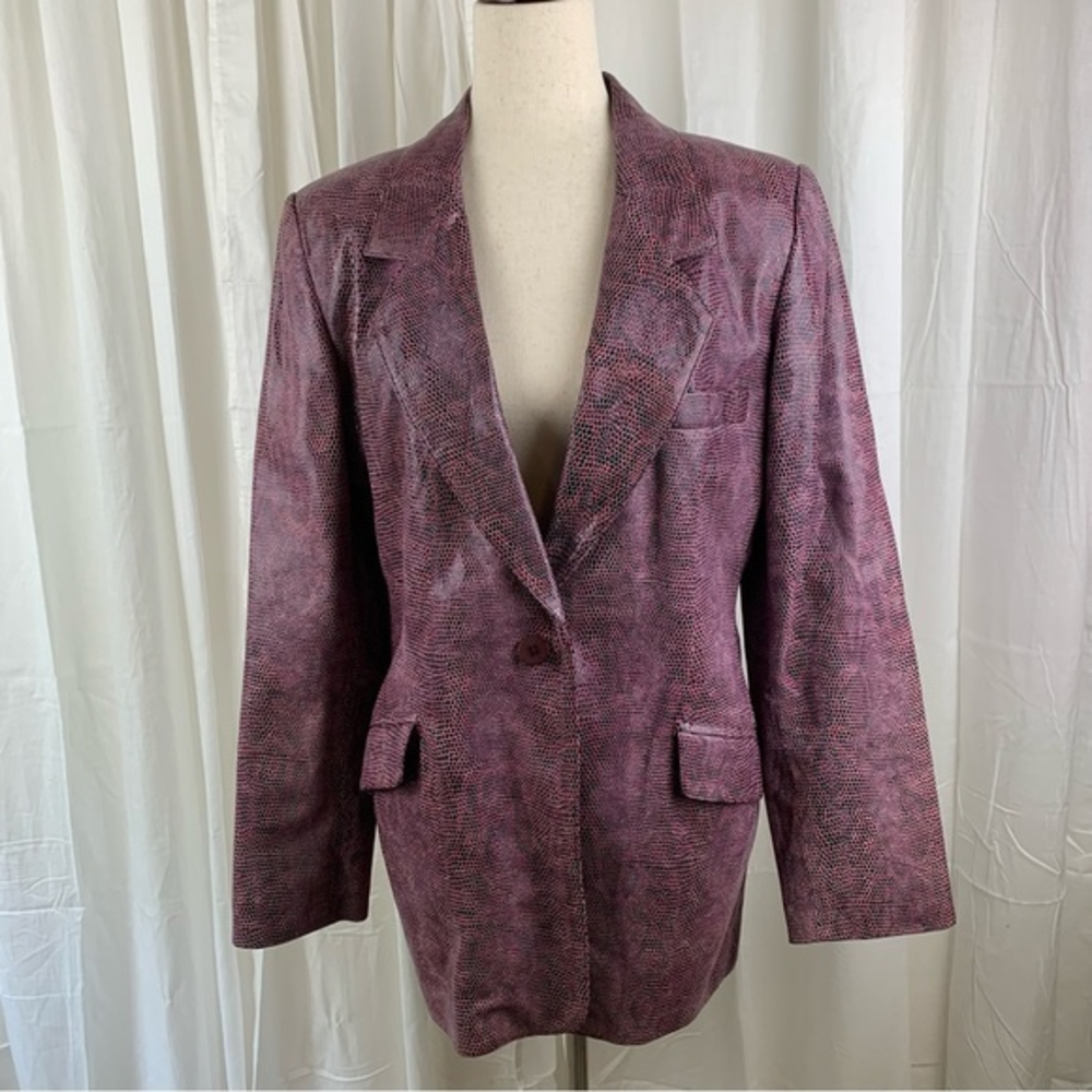 Ellen Tracy Purple Snakeskin Print Leather Blazer Jacket